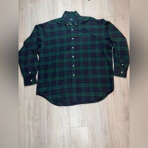 Ralph Lauren Green & Blue Plaid Tartan Thick Cotton Button Up Shirt Size XLarge